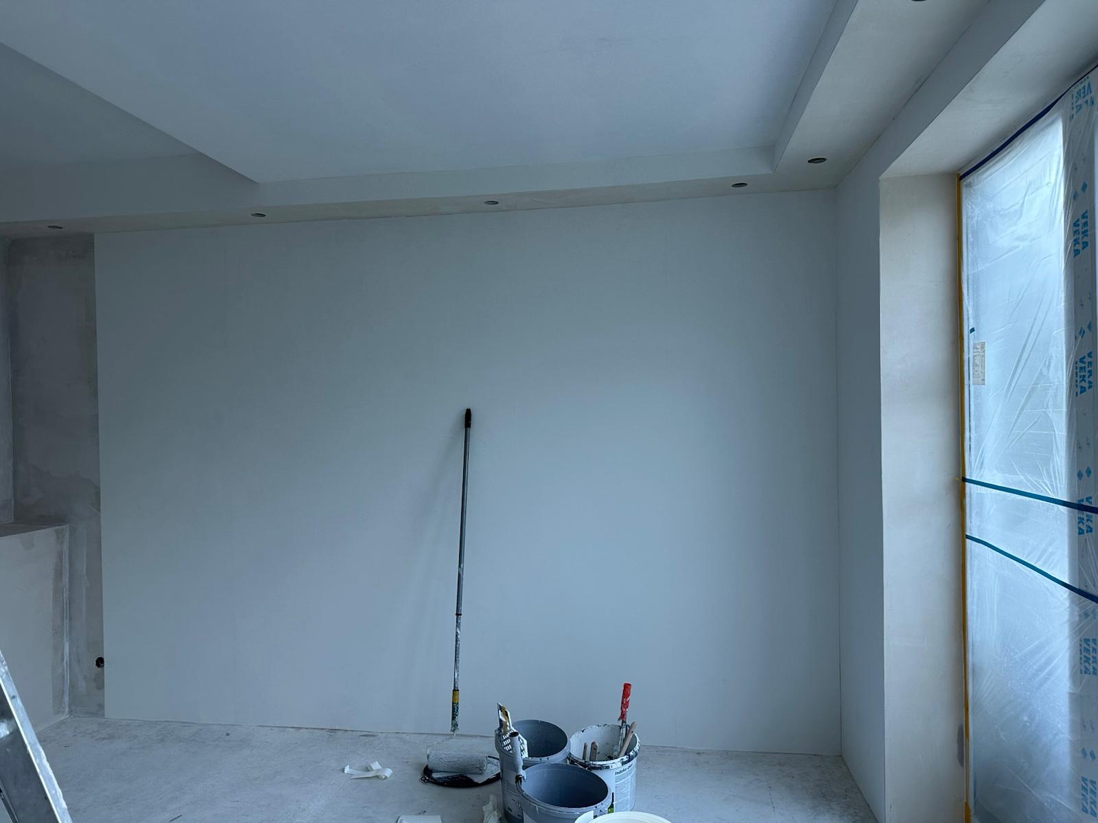 Frisch gestrichene Wand in hellem Grau